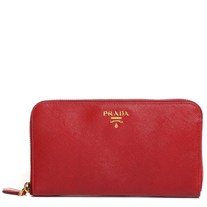 Prada Saffiano Metal Zip Around Wallet Fuoco 1 of 9