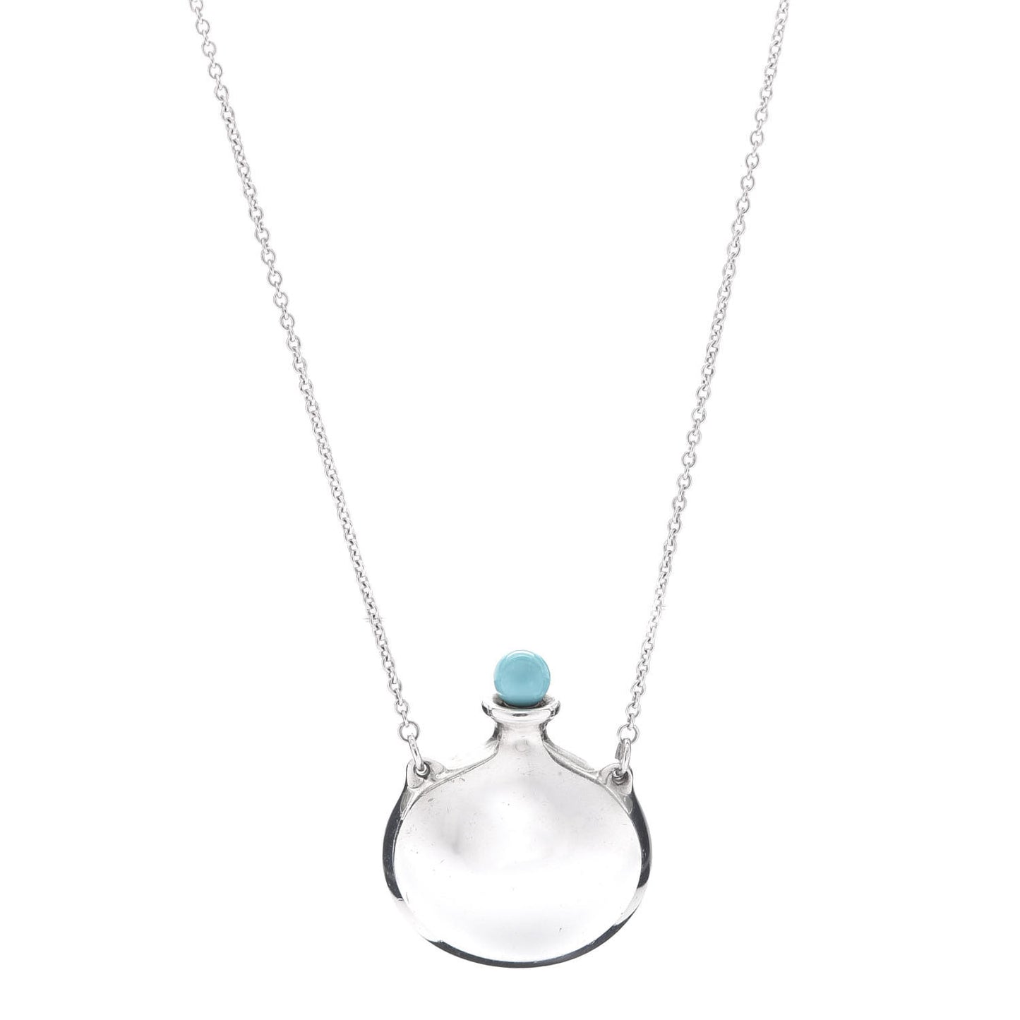 Sterling Silver Turquoise Elsa Peretti Round Bottle Pendant Necklace