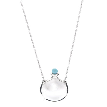 Tiffany Sterling Silver Turquoise Elsa Peretti Round Bottle Pendant Necklace 1 of 6