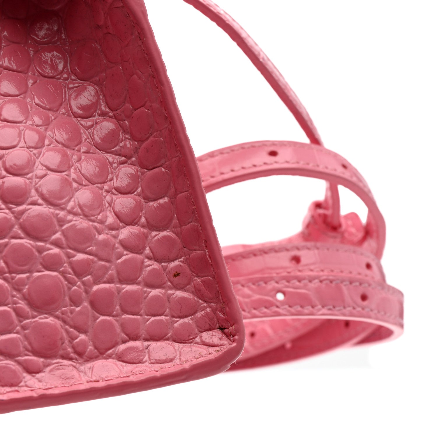 Balenciaga Shiny Calfskin Crocodile Embossed Hourglass Top Handle Bag XS Sweet Pink 14 of 14