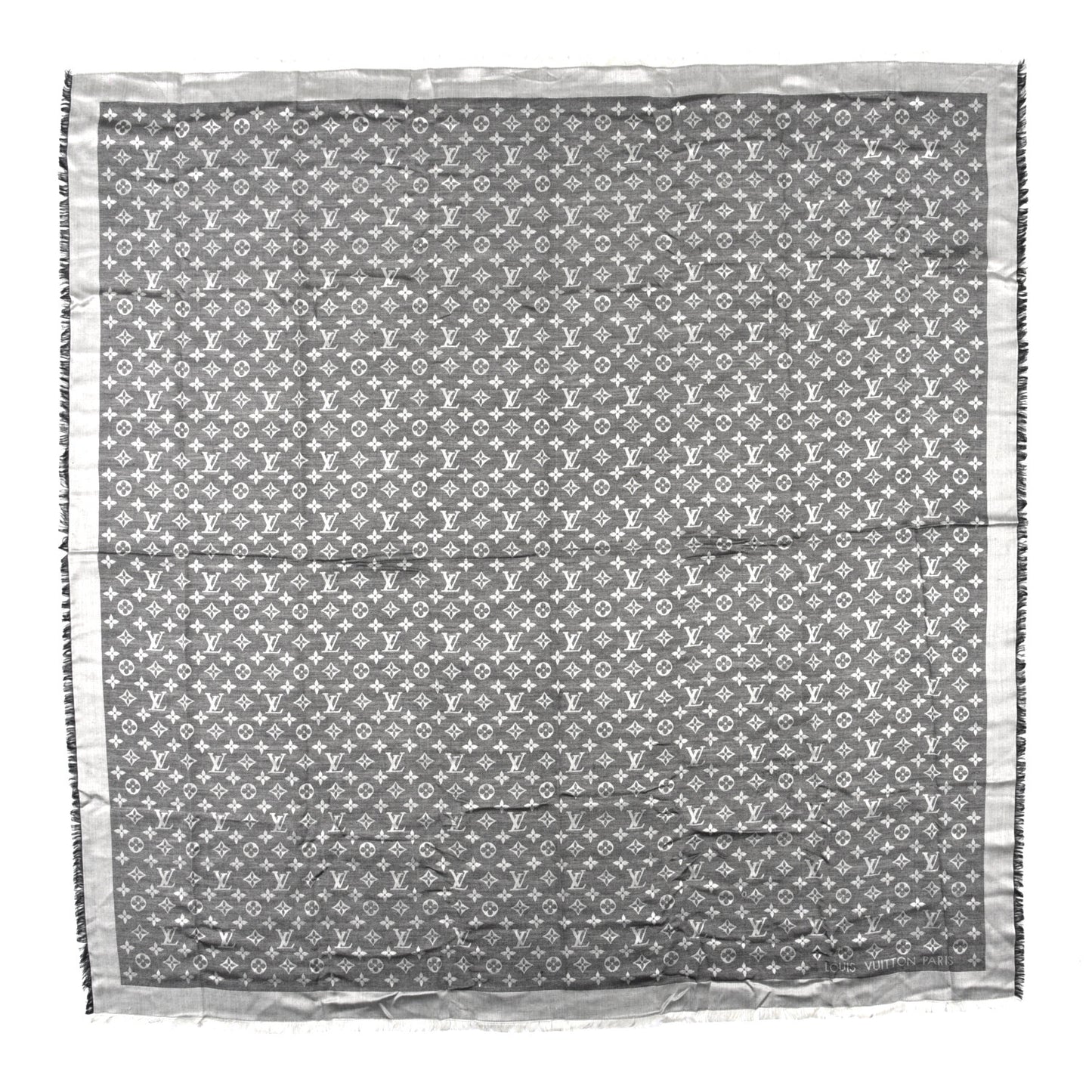 Silk Wool Monogram Denim Shawl Black