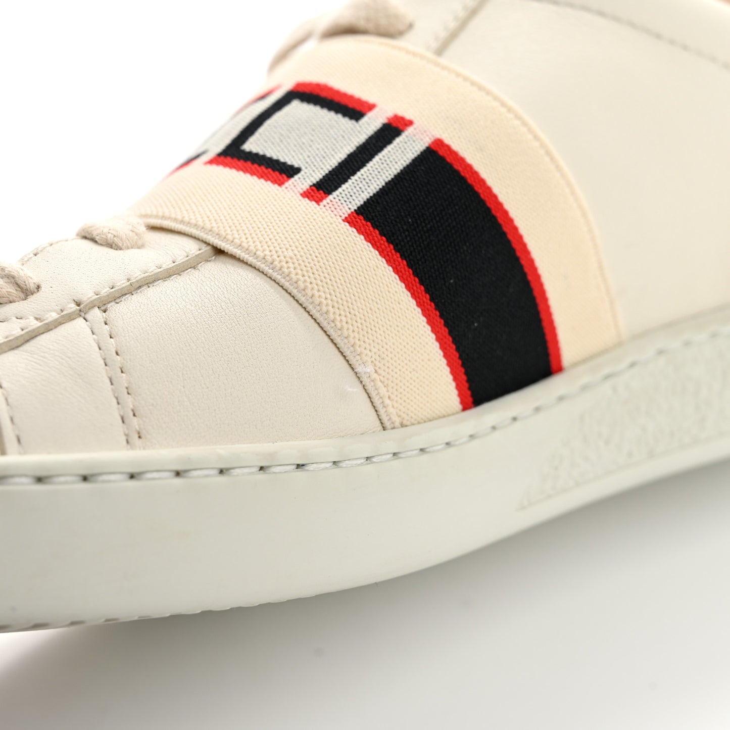 Calfskin Stripe Womens New Ace Sneakers 35.5 New Mystic White Ecru Red Flame