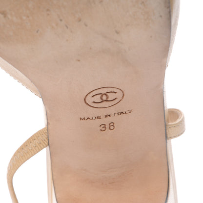 Chanel Goatskin Grosgrain Cap Toe CC Slingback Pumps 38 Beige Black 8 of 13