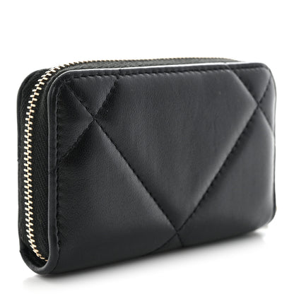 Chanel Lambskin Quilted Chanel 19 Zip Around Coin Purse Wallet Black 3 of 9