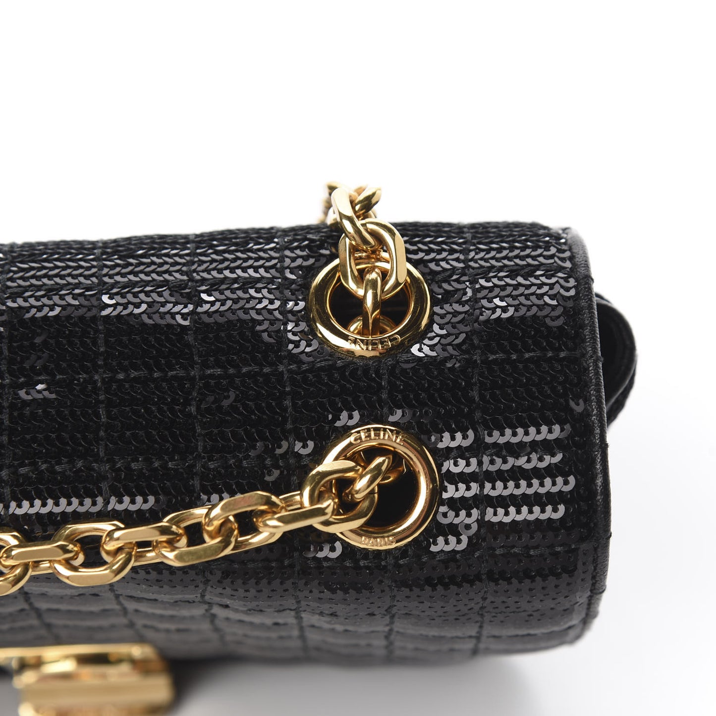Sequin Calfskin Quilted Small C Bag Black
