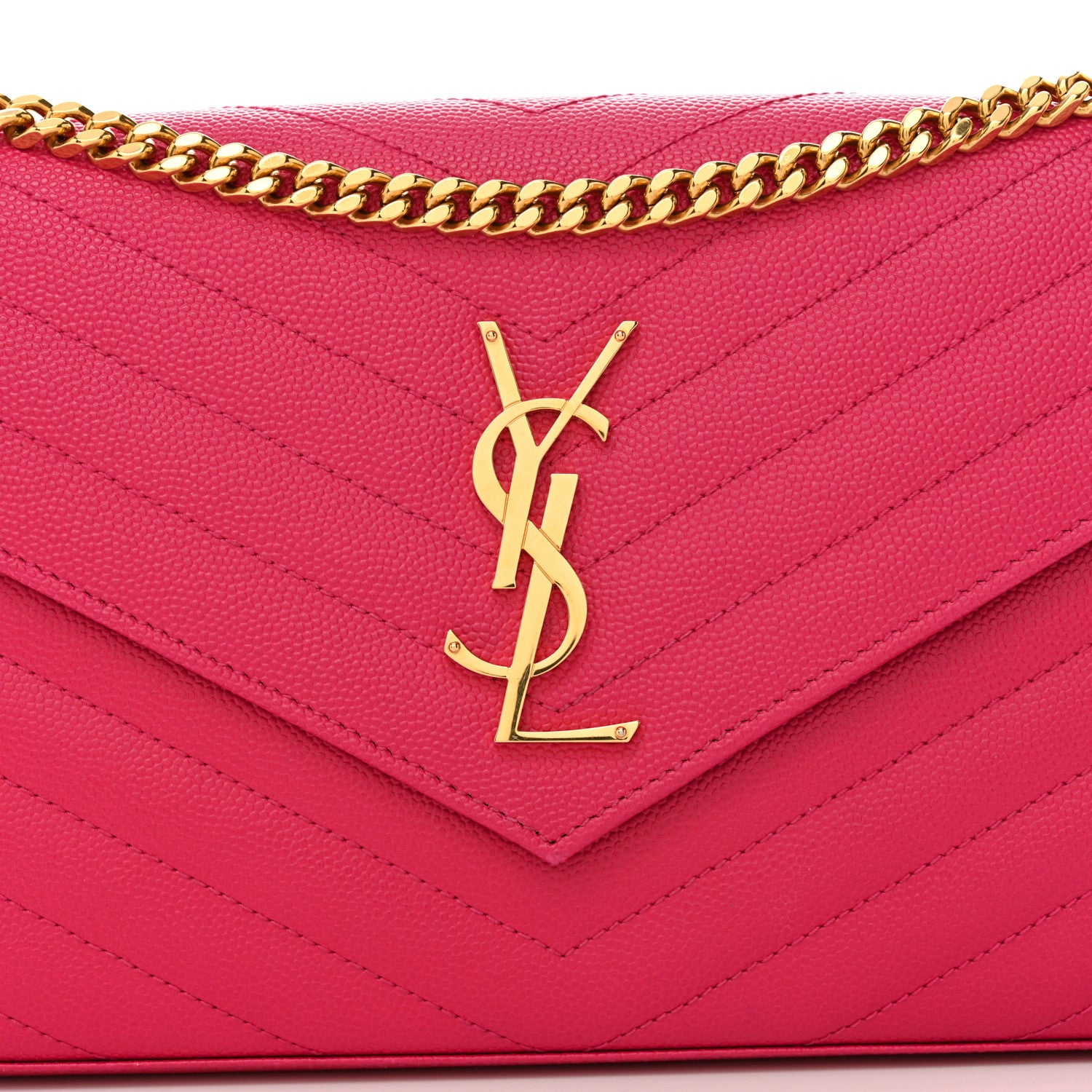 Saint Laurent Grain De Poudre Matelasse Chevron Monogram Chain Wallet Hot Pink 8 of 10