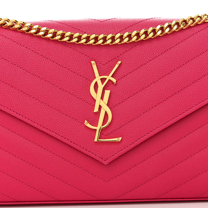 Saint Laurent Grain De Poudre Matelasse Chevron Monogram Chain Wallet Hot Pink 8 of 10