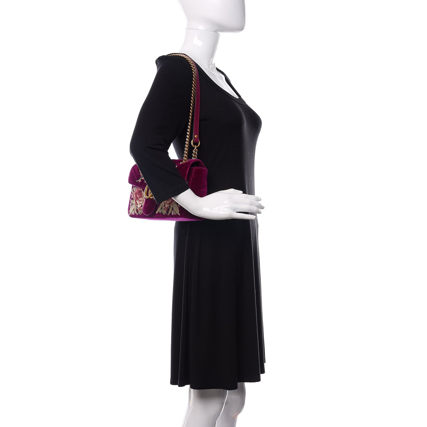 Velvet Matelasse Embroidered Small GG Marmont Shoulder Bag Fuchsia Violet Cyclamen