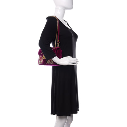 Gucci Velvet Matelasse Embroidered Small GG Marmont Shoulder Bag Fuchsia Violet Cyclamen 2 of 10