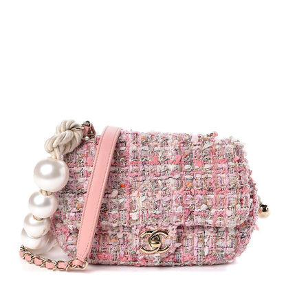Chanel Tweed Mini Pearl Handle Flap Pink Beige Orange Ecru 1 of 10