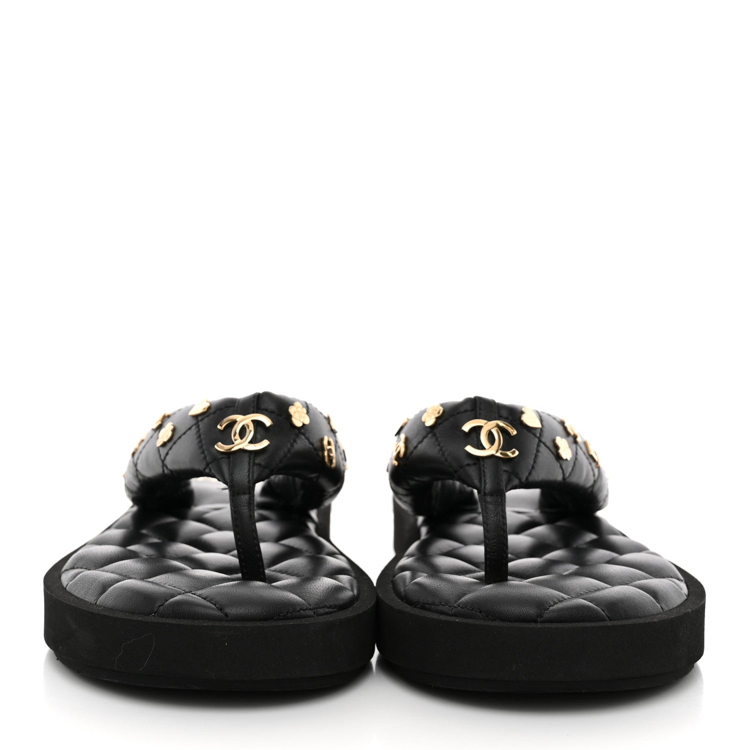 Chanel Lambskin Quilted Padded Charms Thong Sandals 38.5 Black 3 of 11