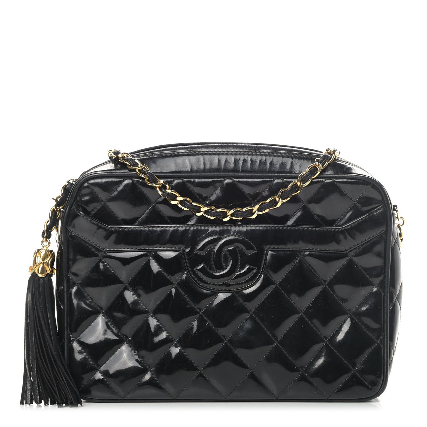 Patent Quilted Tassel Camera Case Black
