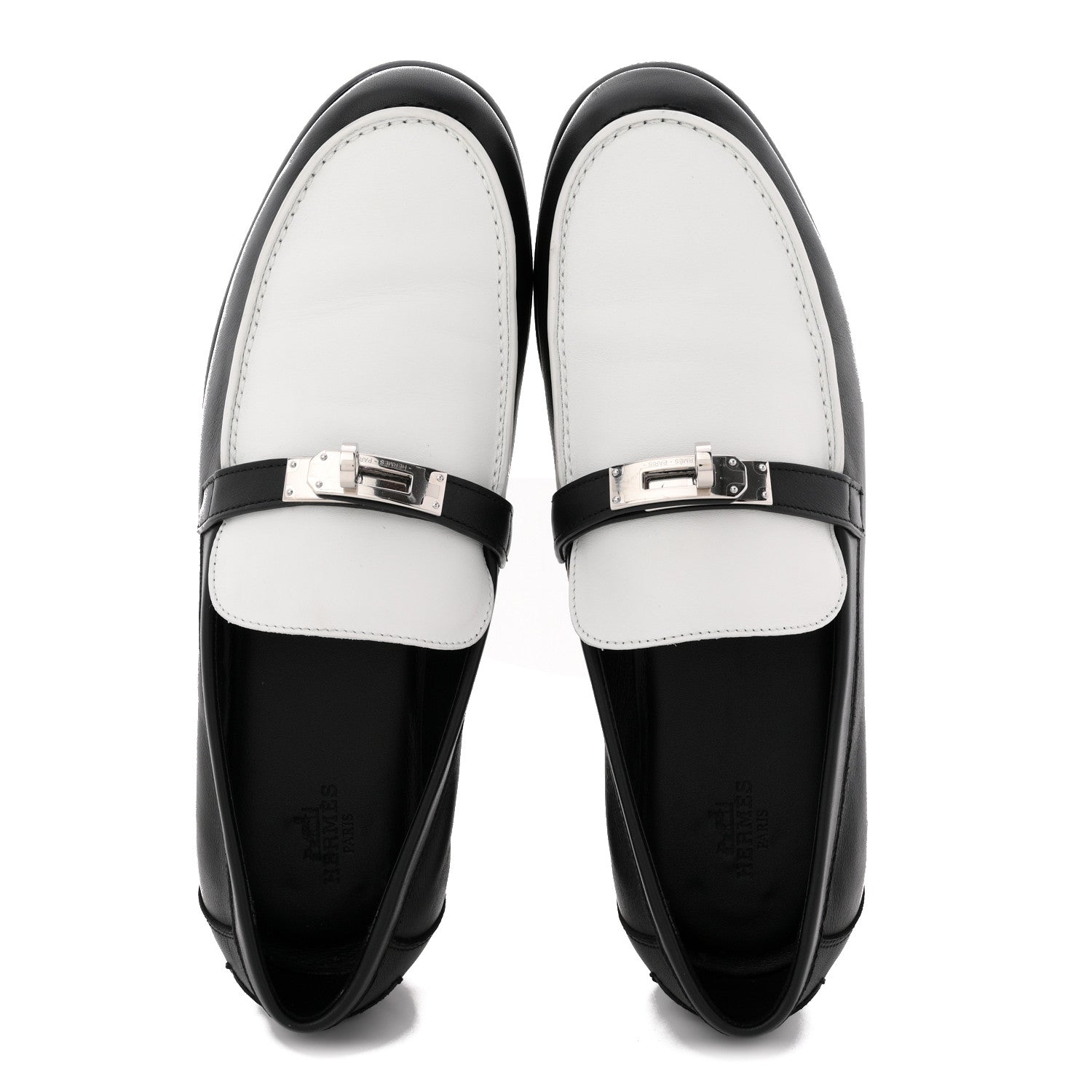 Hermes Calfskin Womens Destin Loafers 39.5 Black White 2 of 11