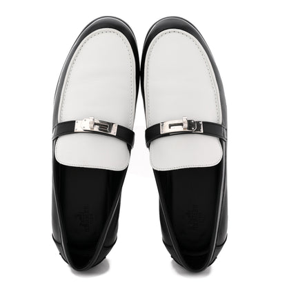 Hermes Calfskin Womens Destin Loafers 39.5 Black White 2 of 11