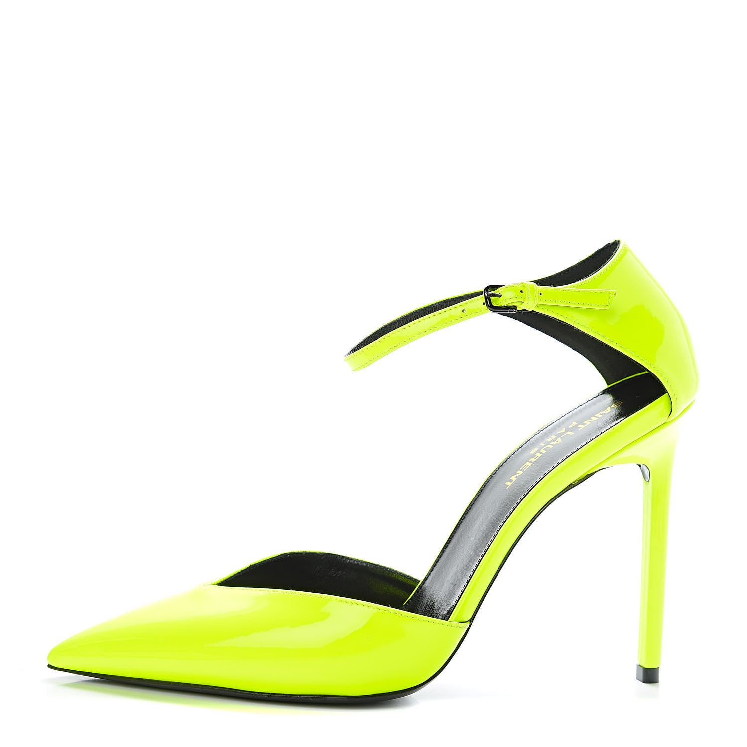Saint Laurent Patent Anja 105 Ankle Strap Pointed Pumps 39 Fluo Yellow 1 of 10