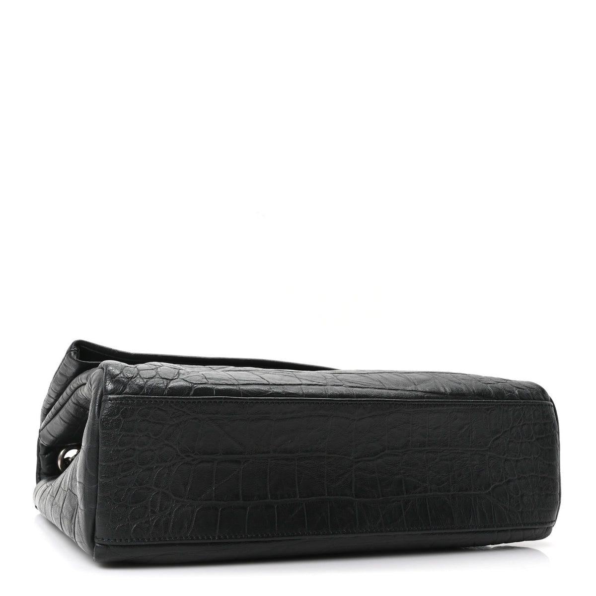 Calfskin Crocodile Embossed Medium West Hollywood Monogram Fold-Over Black