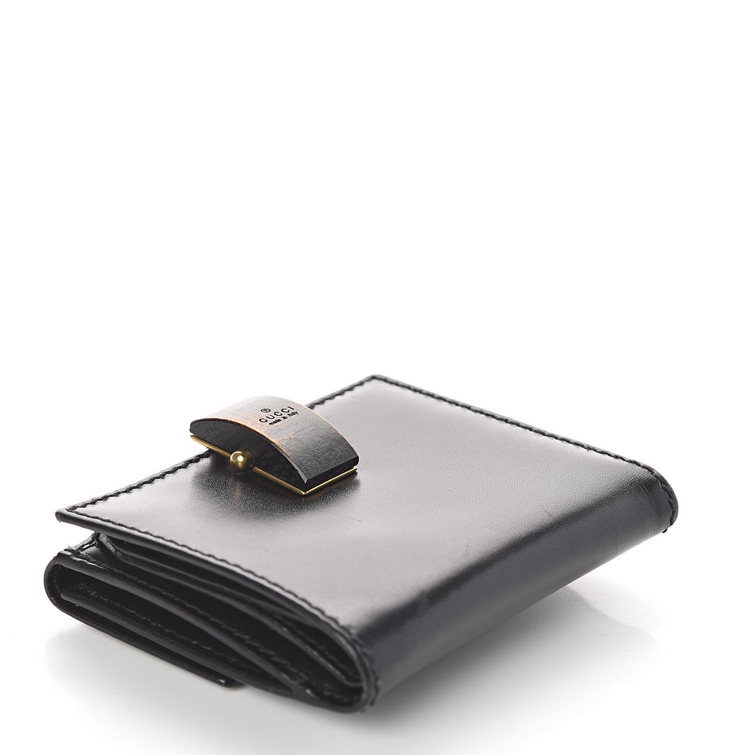 Gucci Calfskin Wood French Flap Wallet Black 4 of 7