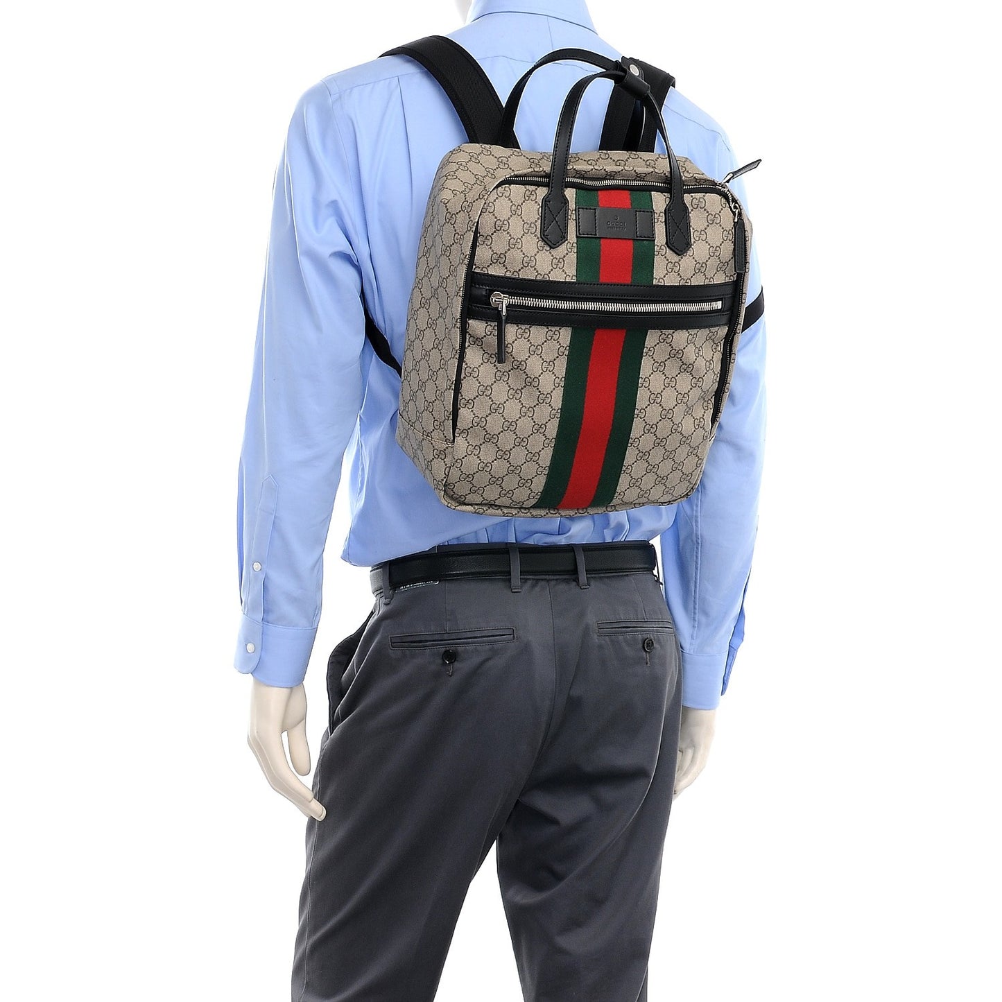 Soft GG Supreme Monogram Appia Calfskin Web Tote Backpack Beige Ebony Black