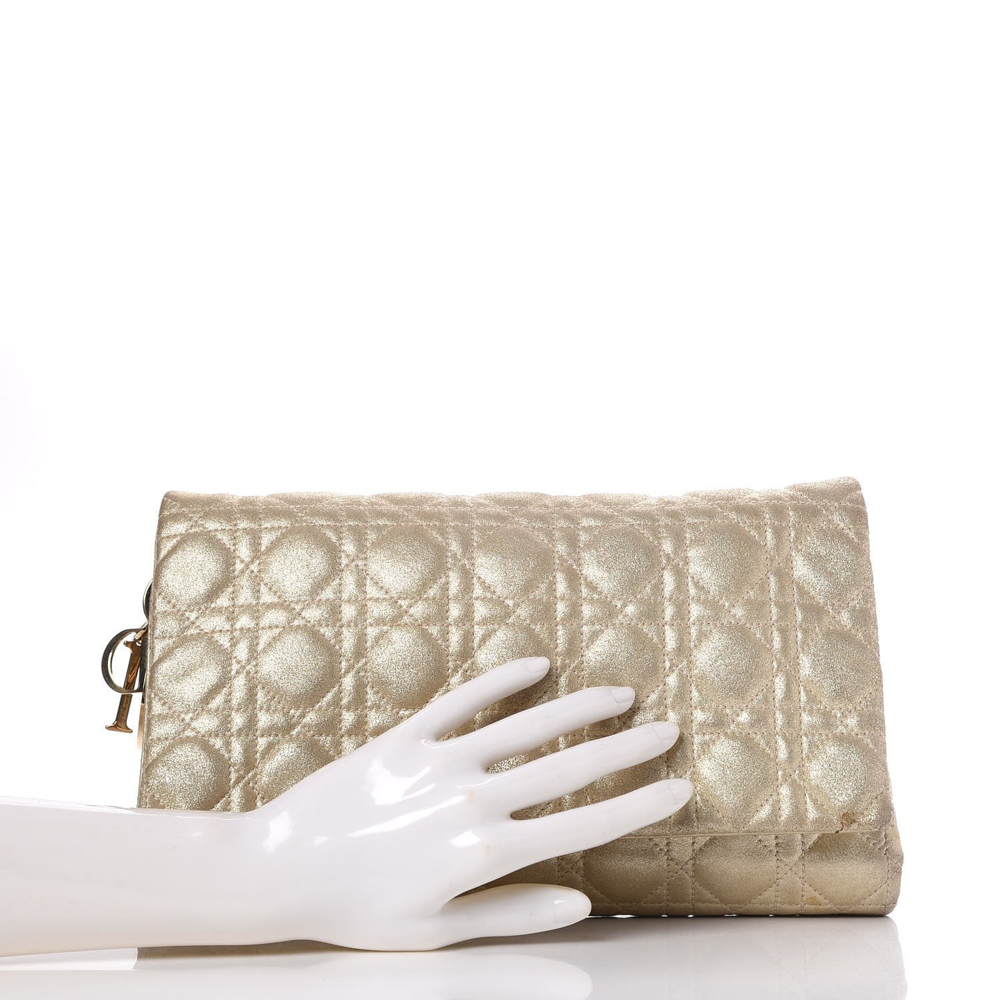 Metallic Calfskin Cannage Flap Clutch Gold