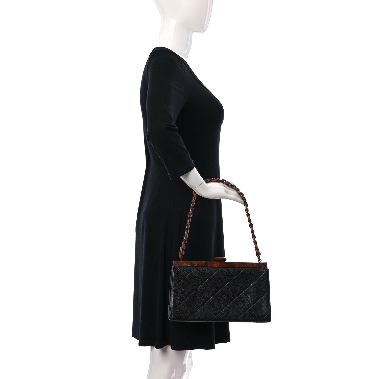 Chanel Caviar Quilted Wood Handle Clutch Black 2 of 9