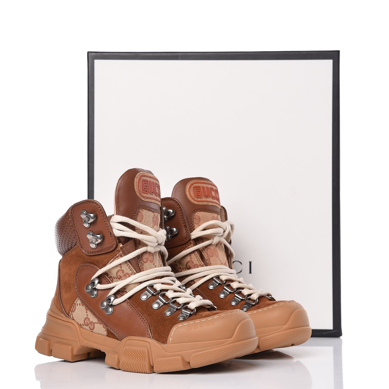 Gucci X SEGA Suede Calfskin GG Monogram Womens Flashtrek High-Top Sneakers 35.5 New Cuir Beige Ruggine 10 of 10