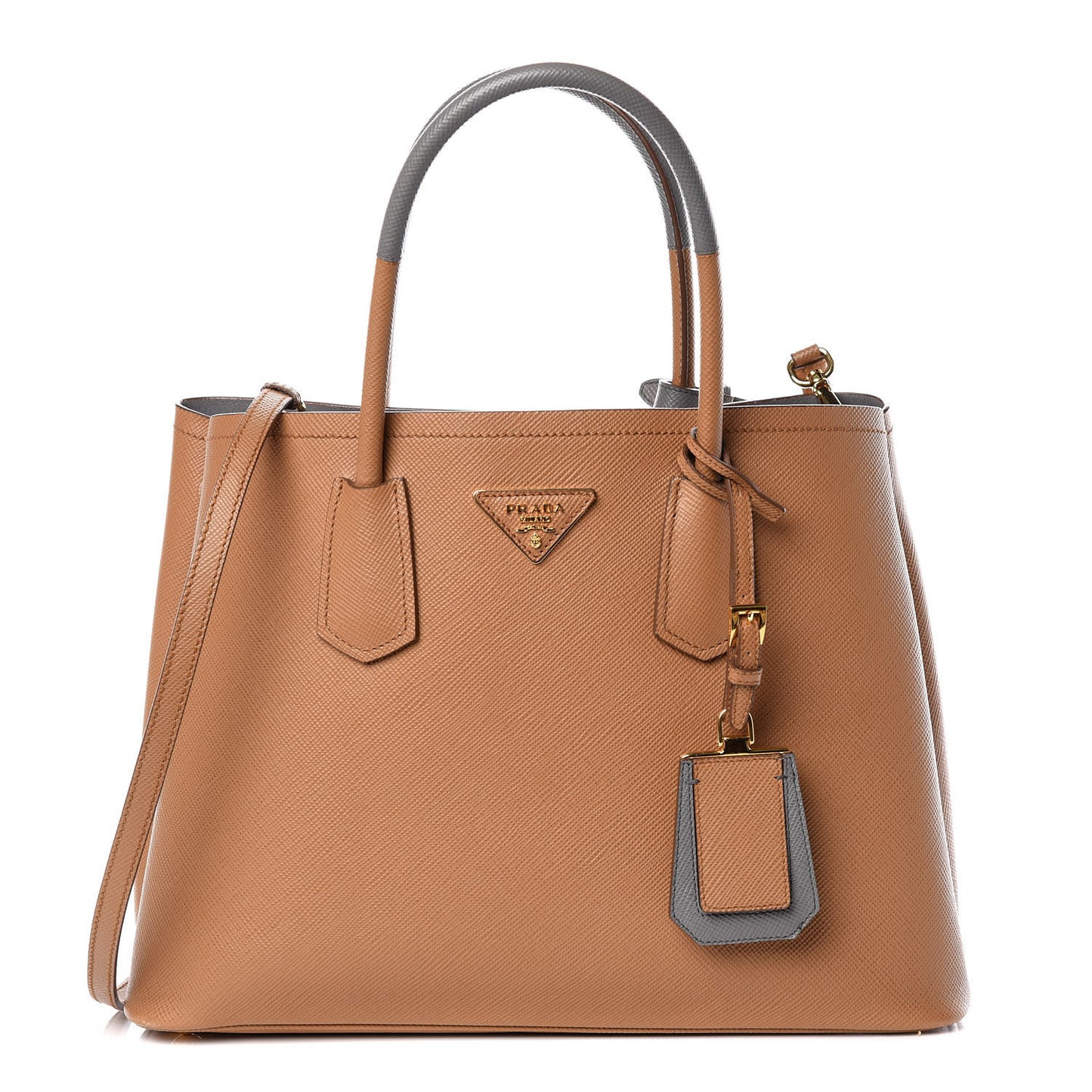 Saffiano Cuir Bi-Color Medium Double Bag Caramel Marmo