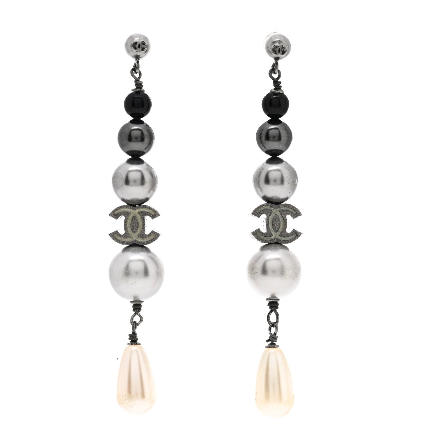 Chanel Ruthenium Pearl CC Drop Earrings Grey 1 of 4