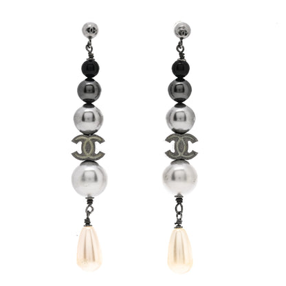 Chanel Ruthenium Pearl CC Drop Earrings Grey 1 of 4