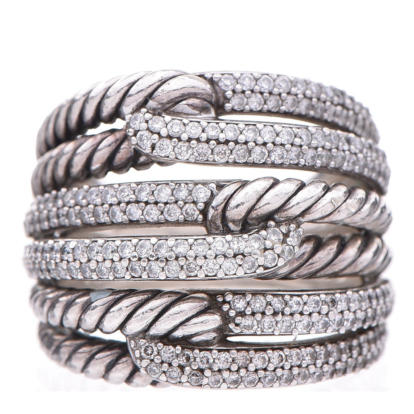 Sterling Silver Pave Diamond 19mm Labyrinth Triple Loop Ring 51 5.75