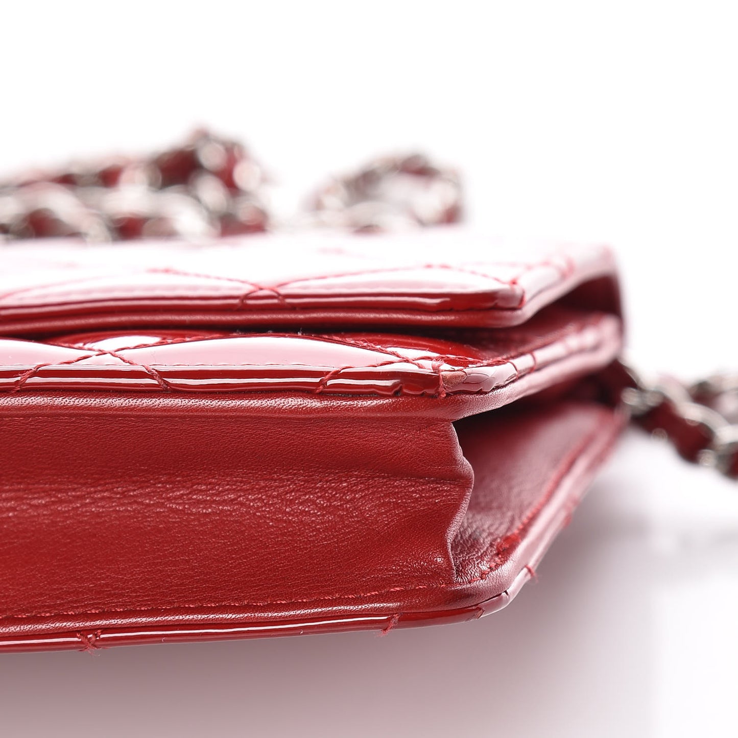 Patent Quilted Wallet On Chain WOC Red