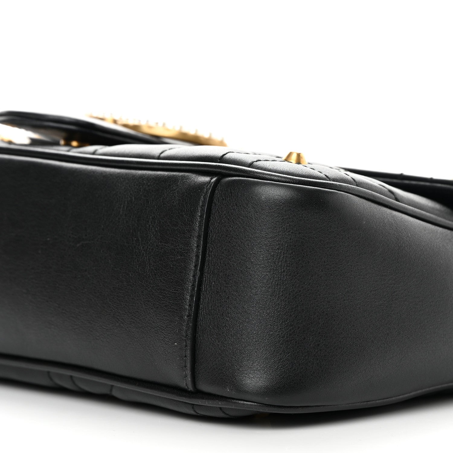 Gucci Calfskin Matelasse Studded Small Pearly GG Marmont Shoulder Bag Black 10 of 15