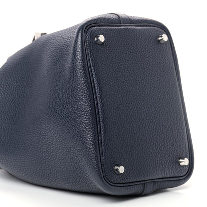 Hermes Taurillon Clemence Swift Eclat Picotin Lock 18 PM Bleu Nuit Rose Pourpre 8 of 9