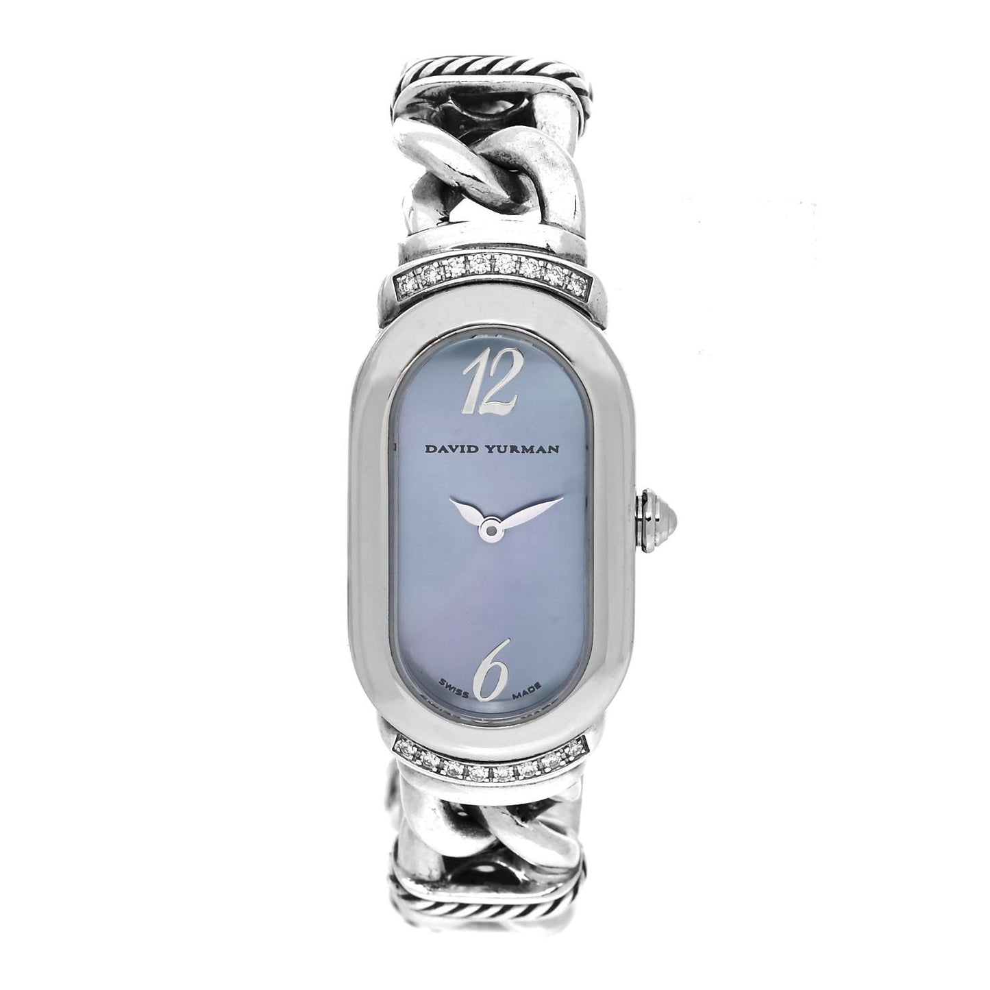 Stainless Steel Sterling Silver Diamond Blue Mother of Pearl 20mm Madison Cable Quartz Watch