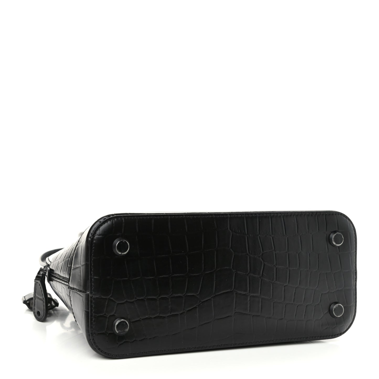 Calfskin Crocodile Embossed S Rivet Ville Top Handle Bag Black