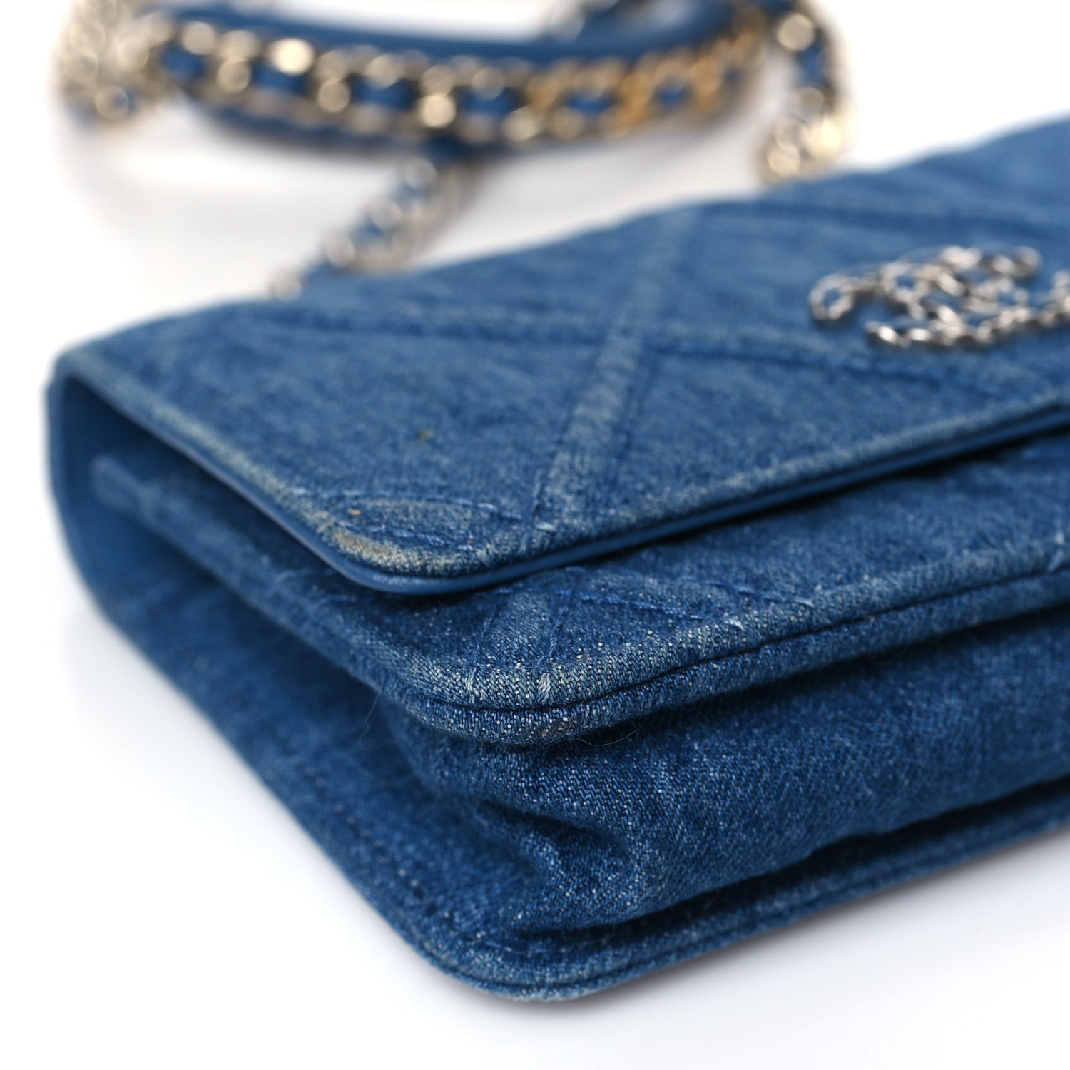 Chanel Denim Quilted Chanel 19 Wallet On Chain WOC Blue 9 of 10