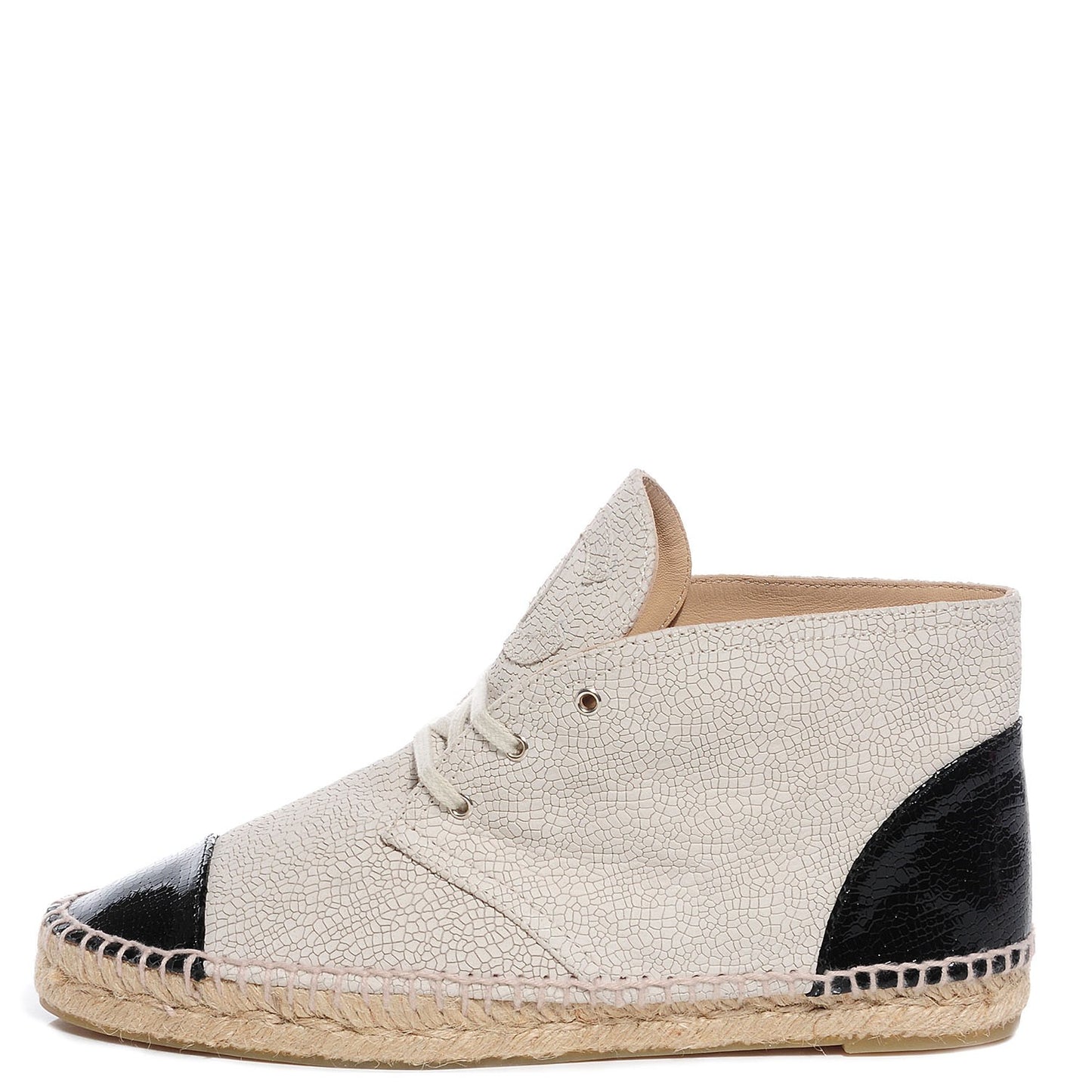 Crackled Calfskin High Top Espadrilles 41 Beige Black