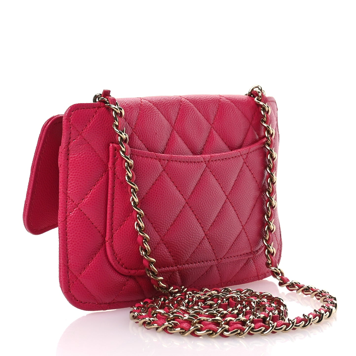 Caviar Fabric Quilted Foldable Tote With Chain Pink Multicolor