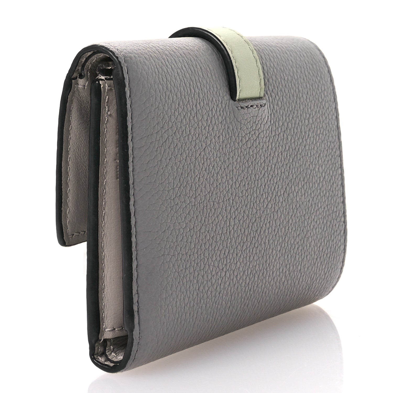 Loewe Grained Calfskin Small Vertical Wallet Pearl Grey Light Pale Green 3 of 9