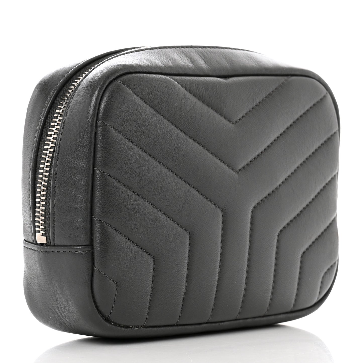 Lambskin Y Quilted Monogram Loulou Cosmetic Case Asphalt Grey