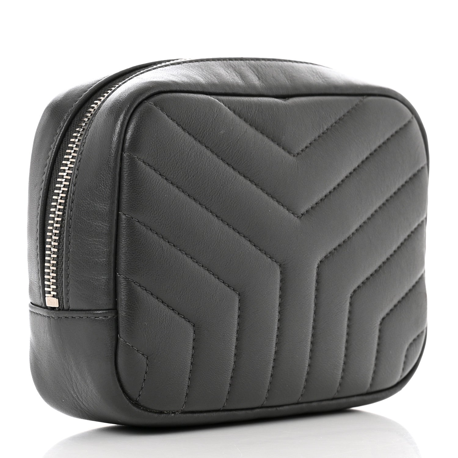 Saint Laurent Lambskin Y Quilted Monogram Loulou Cosmetic Case Asphalt Grey 3 of 7
