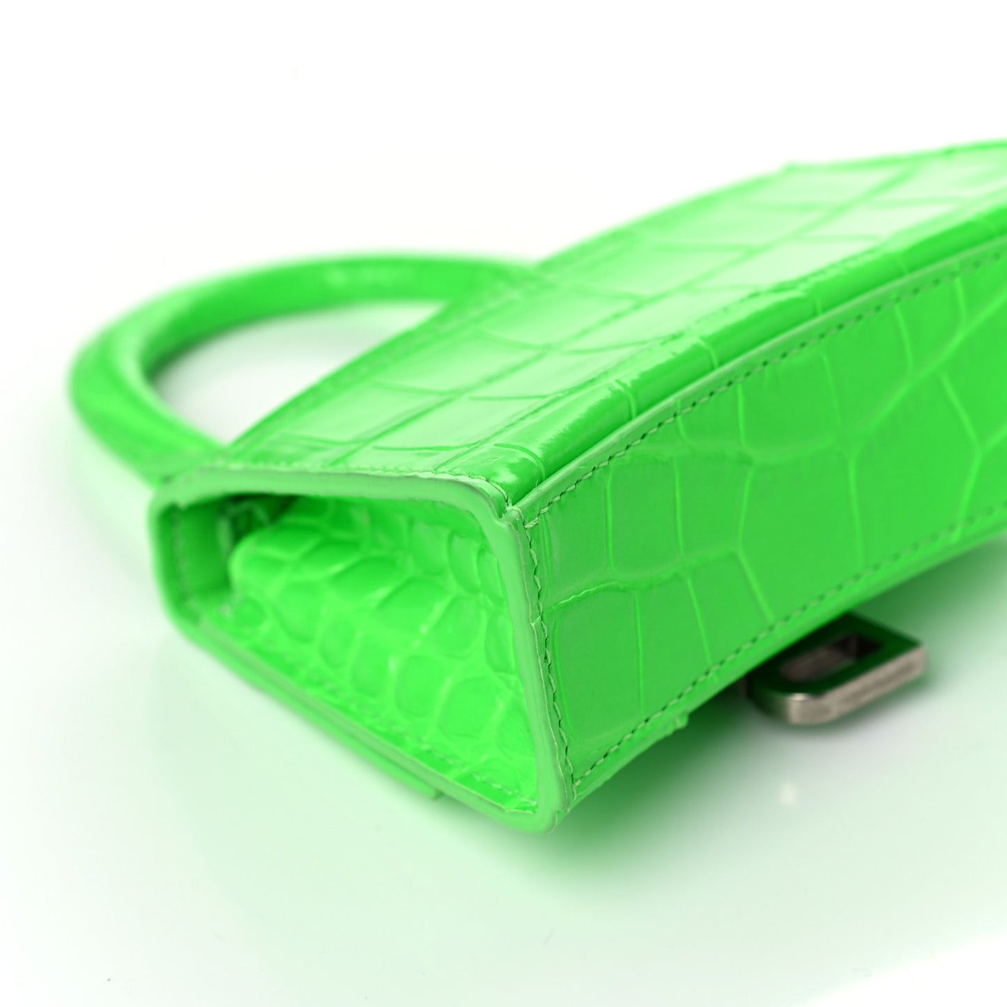 Shiny Calfskin Crocodile Embossed Hourglass Top Handle Bag Mini Fluo Green