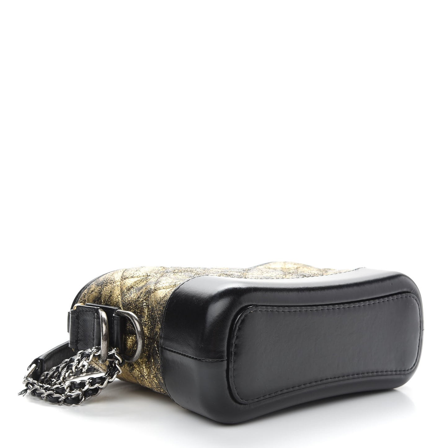 Metallic Crumpled Goatskin Quilted Small Gabrielle Hobo Black Gold