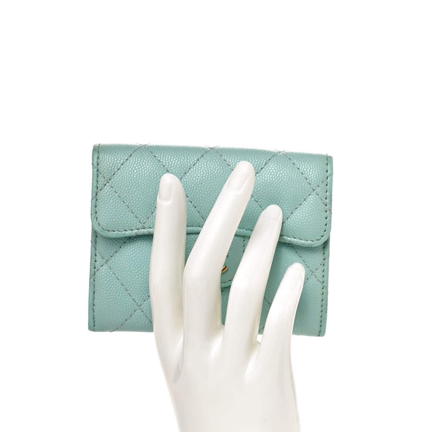 Caviar Quilted Flap Card Holder Wallet Light Blue