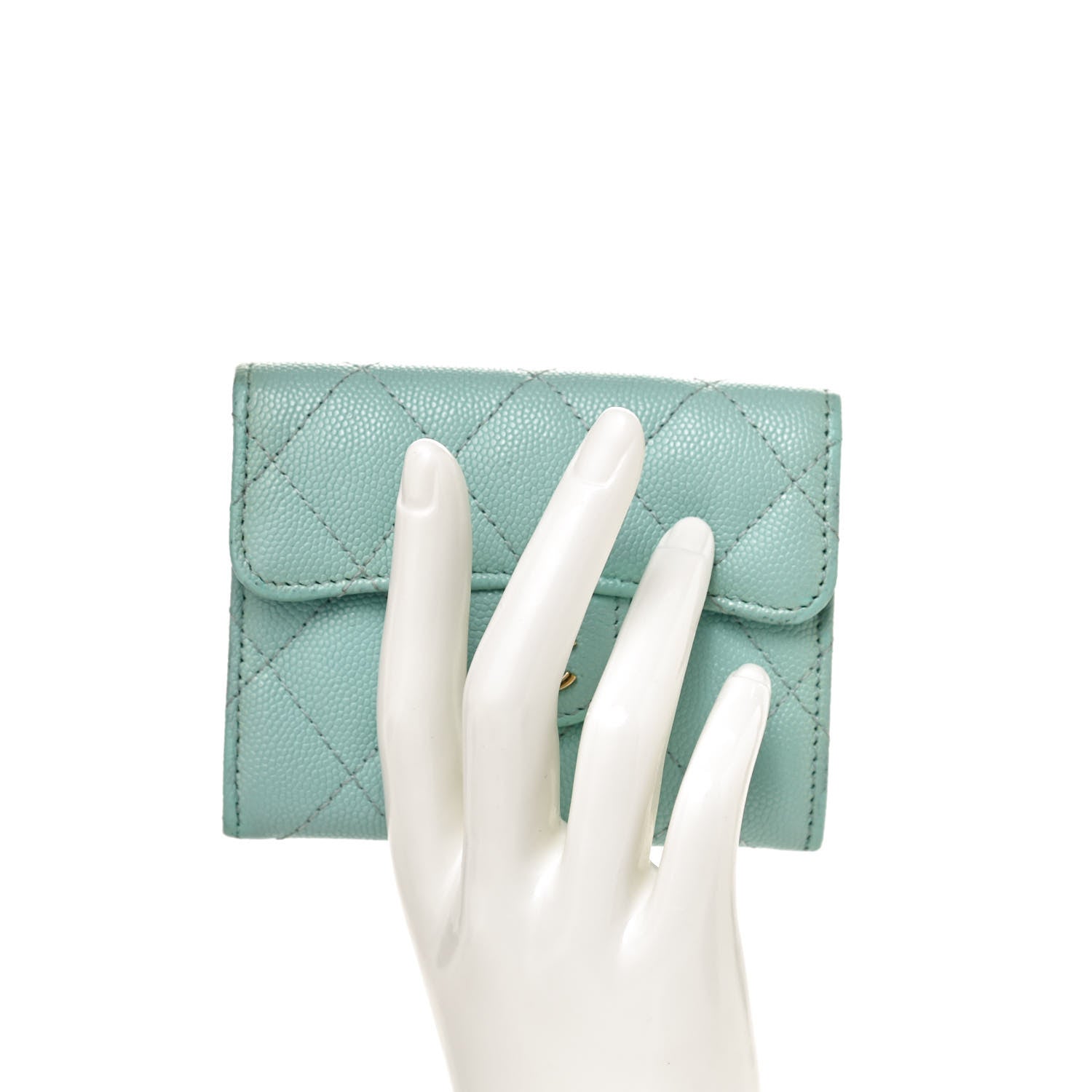 Chanel Caviar Quilted Flap Card Holder Wallet Light Blue 2 of 8
