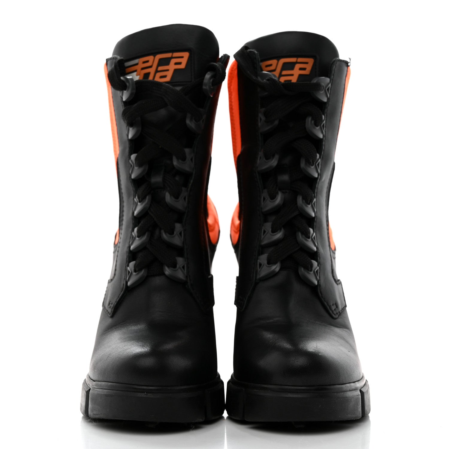Prada Vitello Montana Neoprene Lace Up Chelsea 110mm Ankle Boots 36 Black Arancio 2 of 8