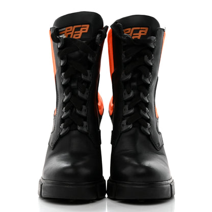 Prada Vitello Montana Neoprene Lace Up Chelsea 110mm Ankle Boots 36 Black Arancio 2 of 8