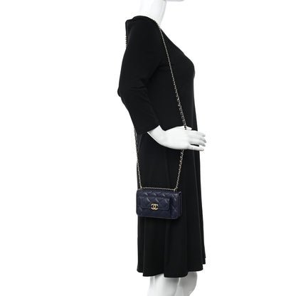 Chanel Caviar Quilted Pocket Twins Clutch With Chain Navy Blue 2 of 12