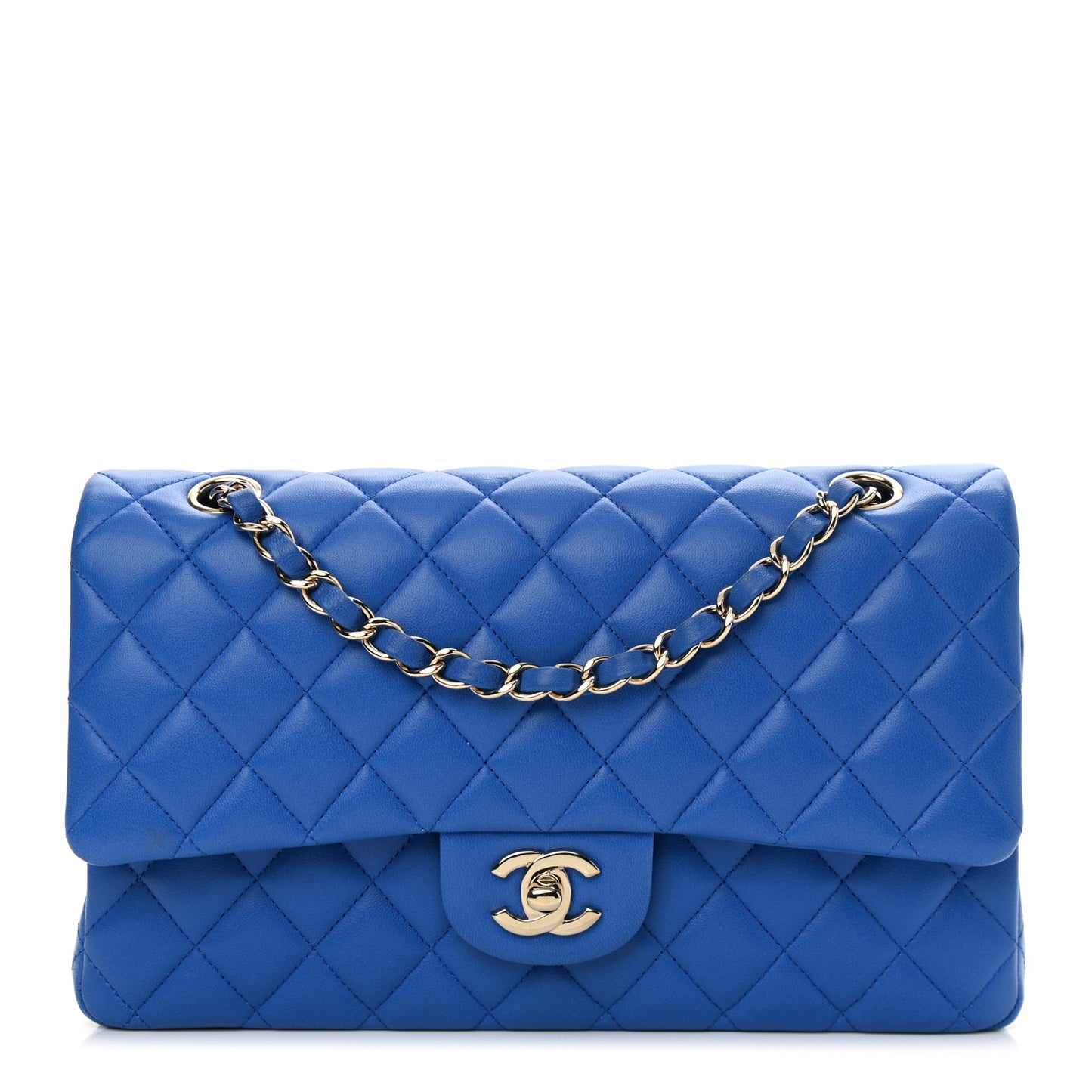 Lambskin Quilted Medium Double Flap Blue