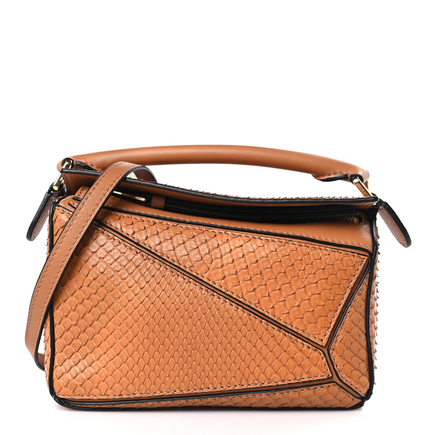 Snakeskin Mini Puzzle Bag Tan
