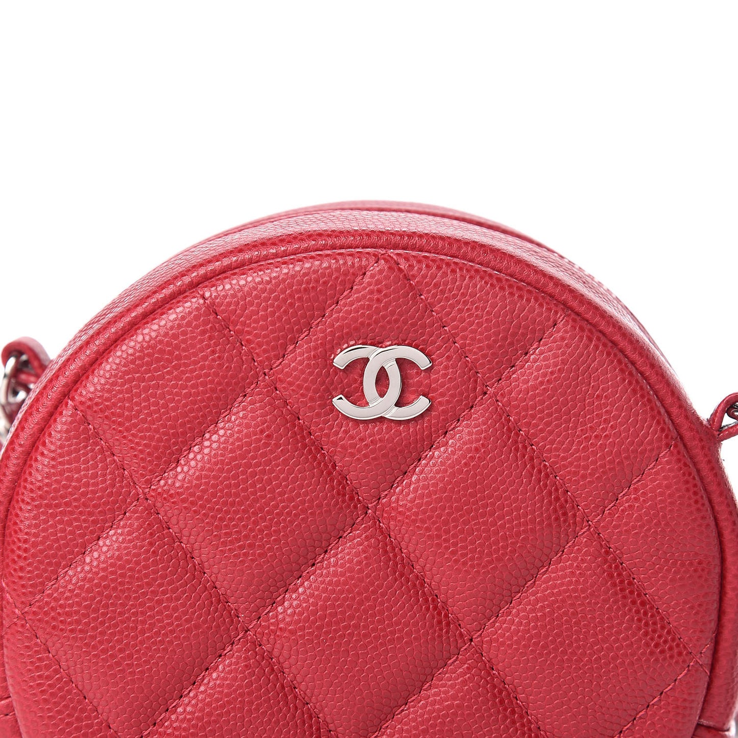 Shiny Caviar Quilted Round Clutch With Chain Pink